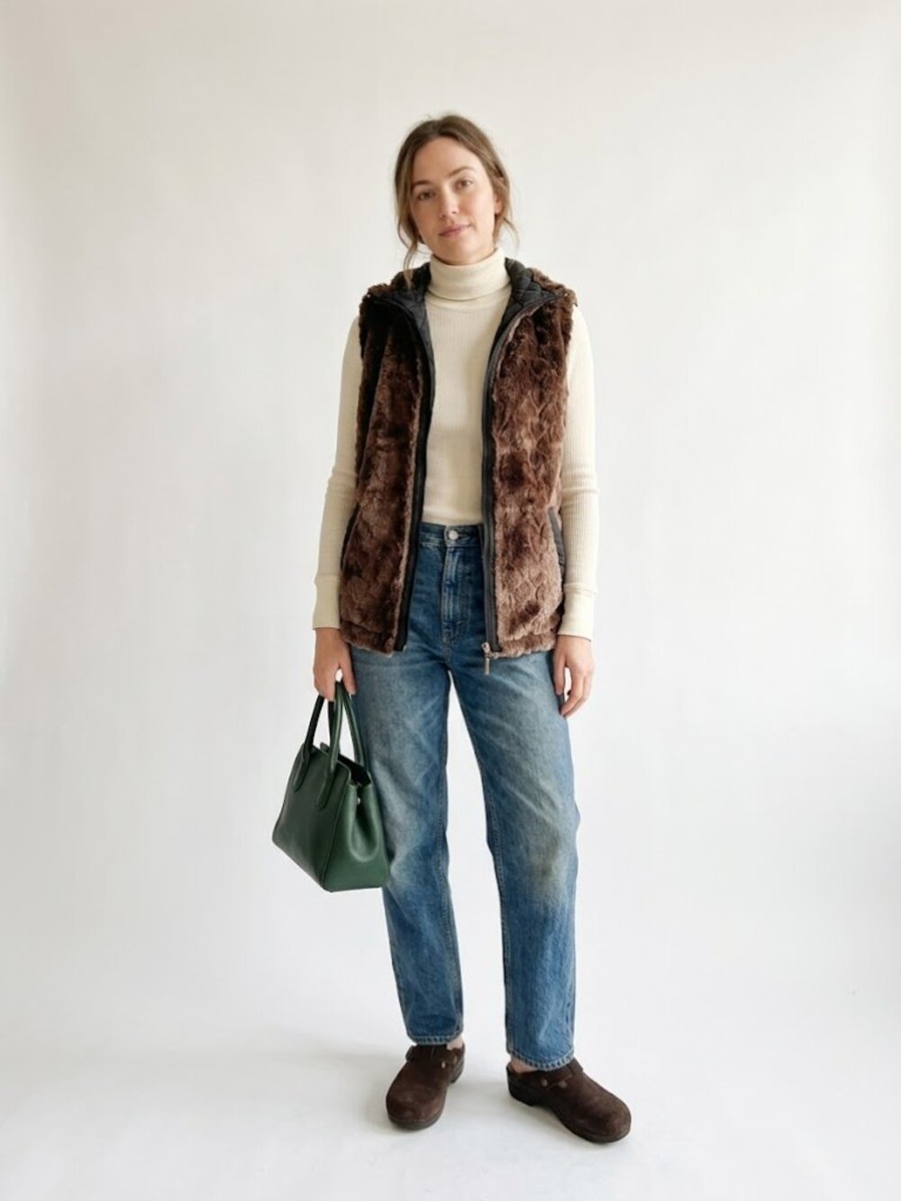 Three Hearts Reversible Faux Fur Quilted Vest Brown Black Size M